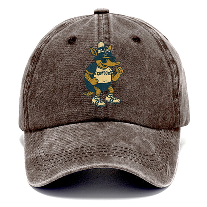 Dallas Armadillo wearing Cowboys beanie with lone star patch and wayfarer sunglasses - Classic Cap - Brown