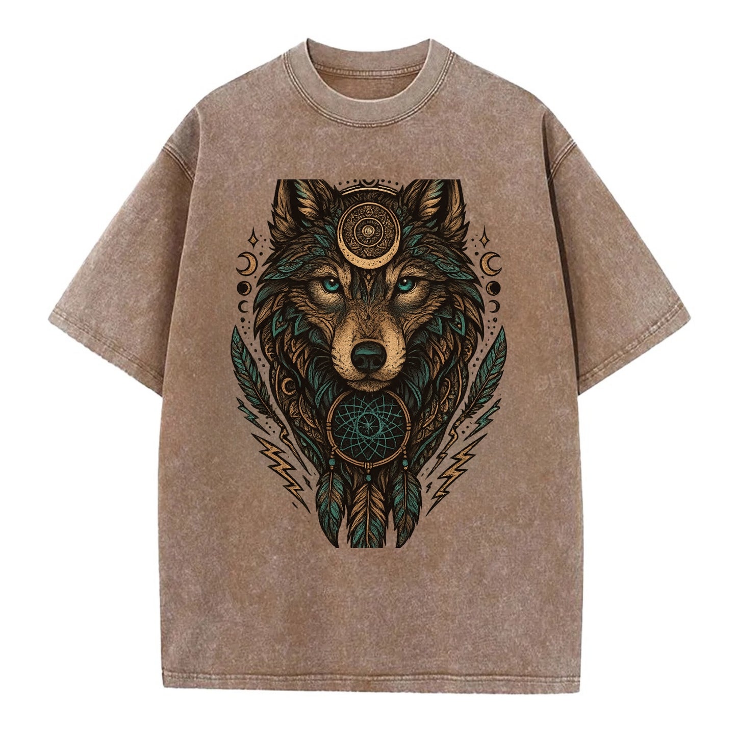 Storm Wolf Thunder  - Vintage T-shirt - Brown