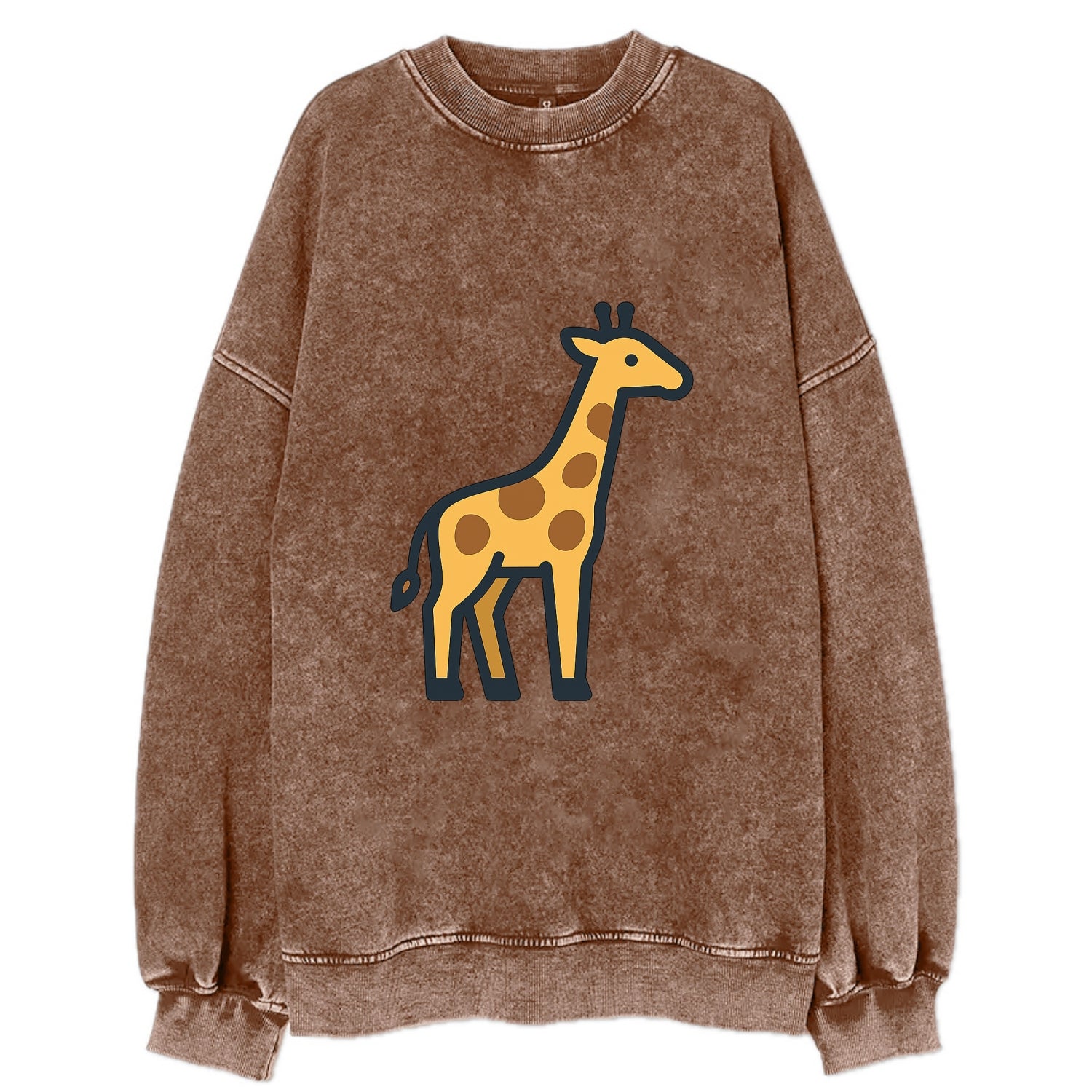 Giraffe - Yellow with brown patches flat side profile - Vintage Sweatshirt - Brown