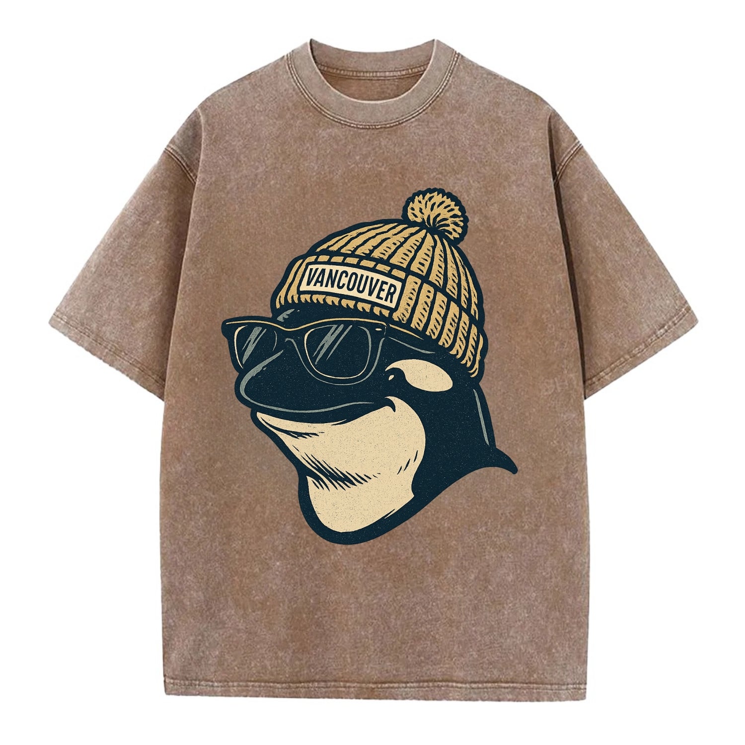 Vancouver Orca wearing Vancouver beanie - Vintage T-shirt - Brown