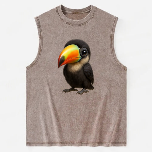 Baby Toucan - oversized colorful beak, black feathers, bright eyes, - Vintage Washed Tank