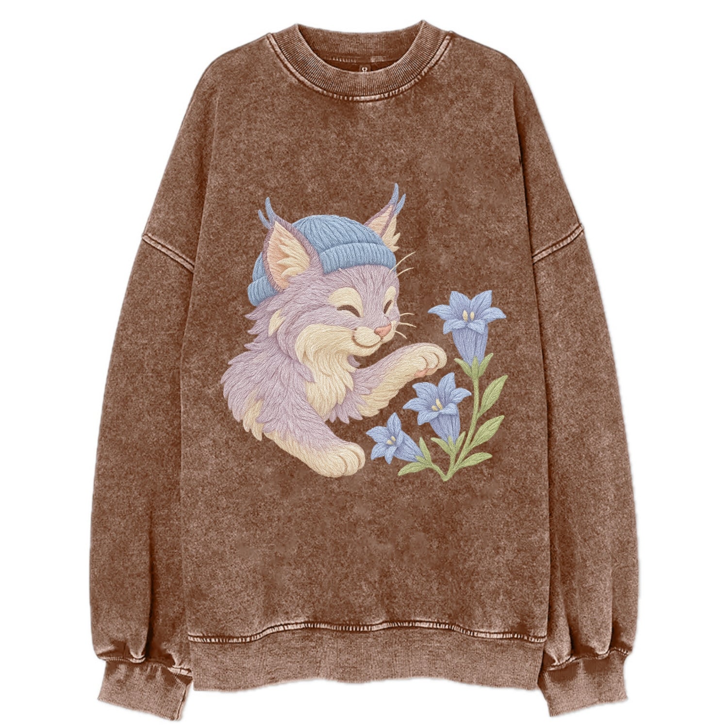 Lynx and Gentian  - Vintage Sweatshirt - Brown