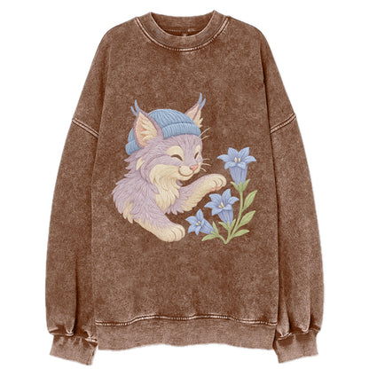 Lynx and Gentian  - Vintage Sweatshirt - Brown