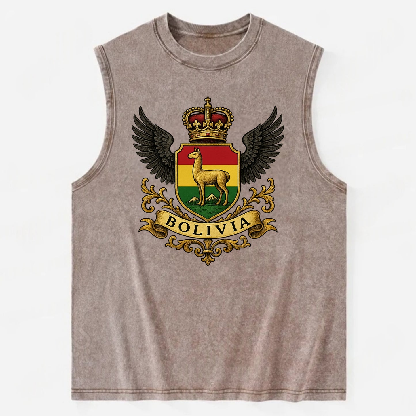 Bolivia Llama Emblem  - Vintage Washed Tank - Brown