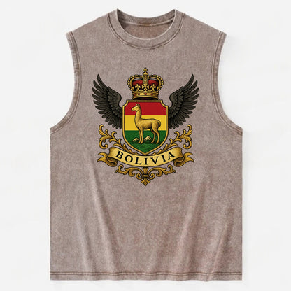 Bolivia Llama Emblem  - Vintage Washed Tank - Brown