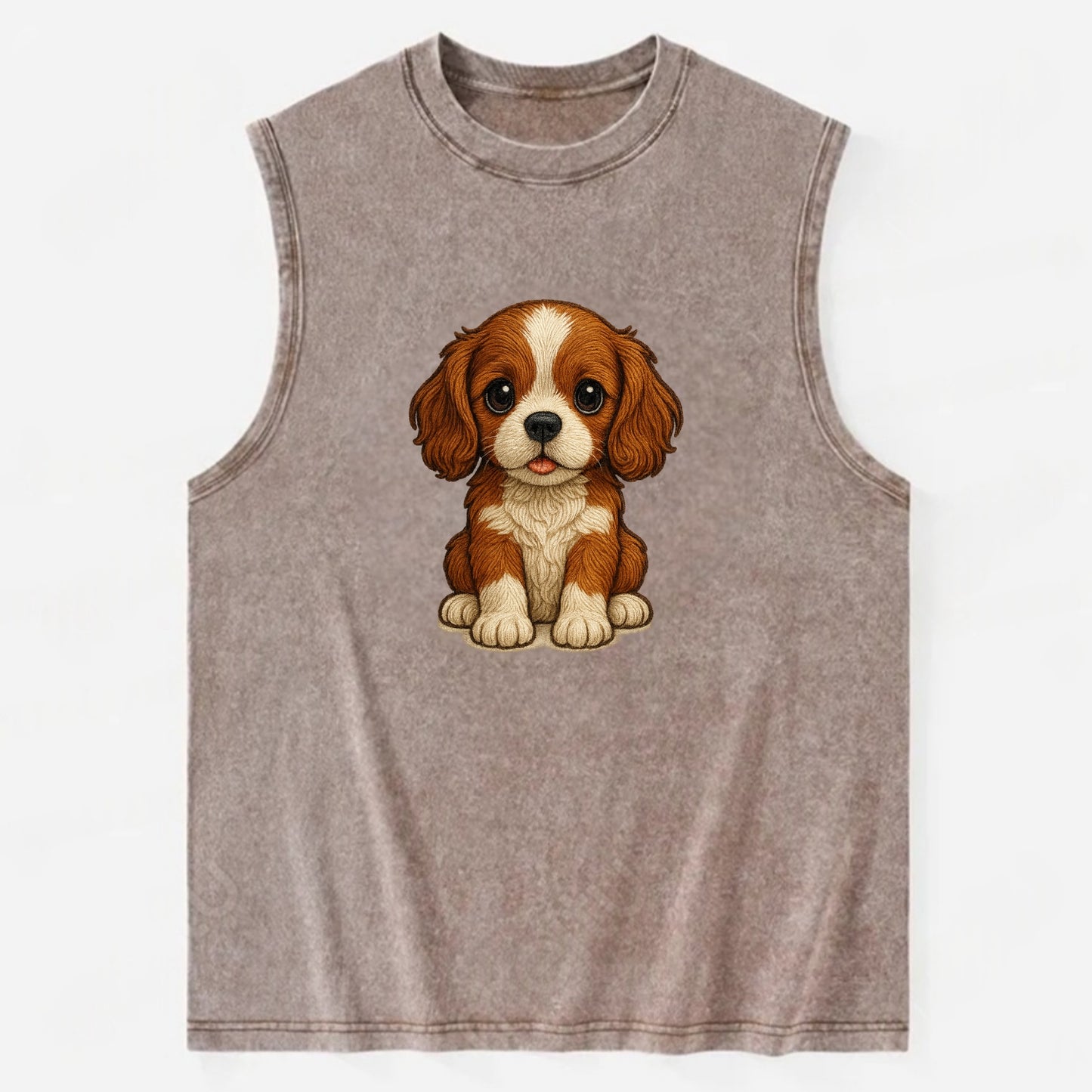 Baby Cavalier King Charles Spaniel Puppy - silky ears, gentle eyes, sweet - Vintage Washed Tank - Brown