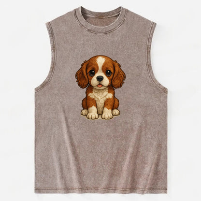 Baby Cavalier King Charles Spaniel Puppy - silky ears, gentle eyes, sweet - Vintage Washed Tank - Brown