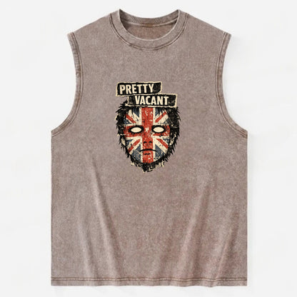 PRETTY VACANT | Blank stare Union Jack face | Empty expression | Punk - Vintage Washed Tank - Brown