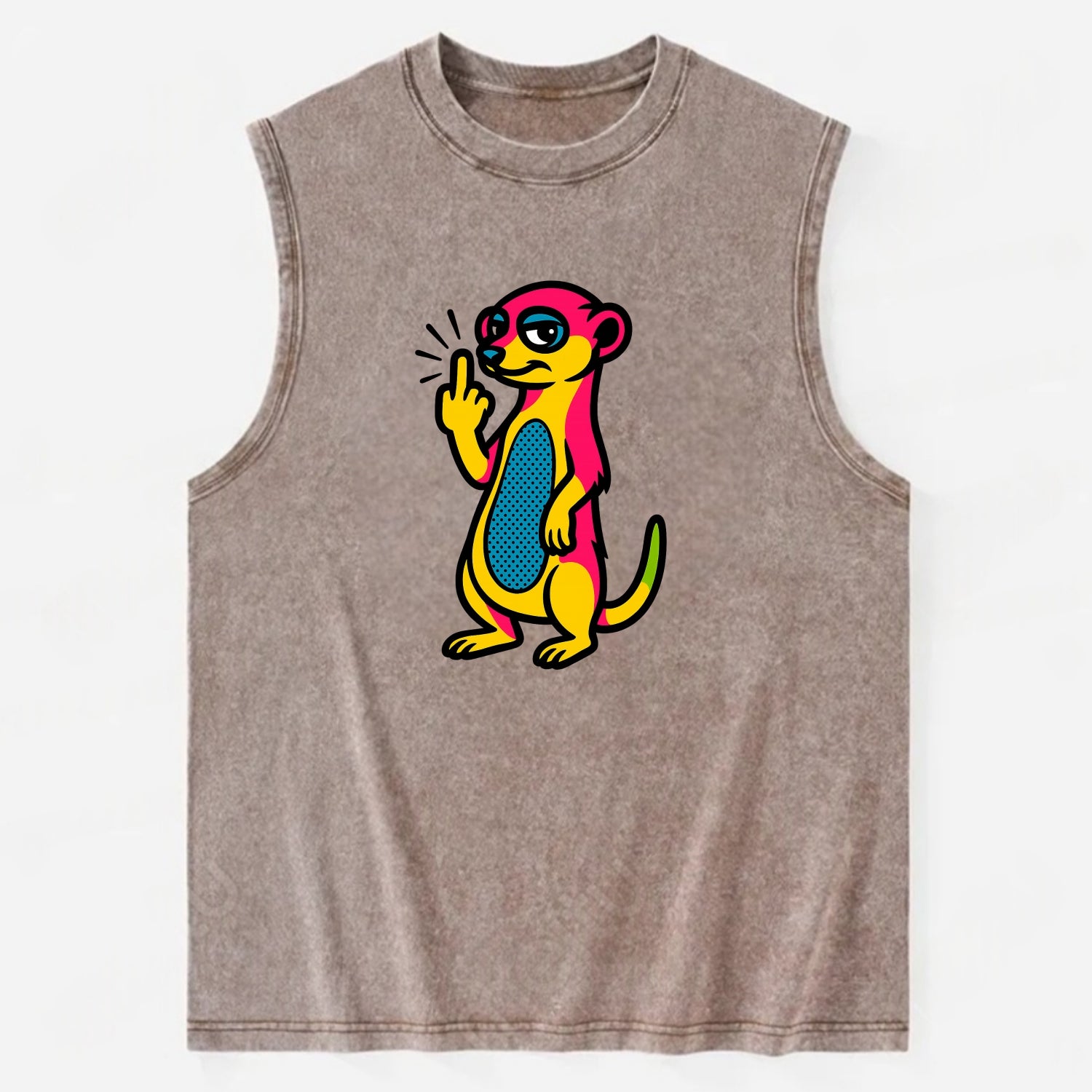 cute meerkat standing guard on hind legs, one front paw raised in sassy salute - Vintage Washed Tank - Brown