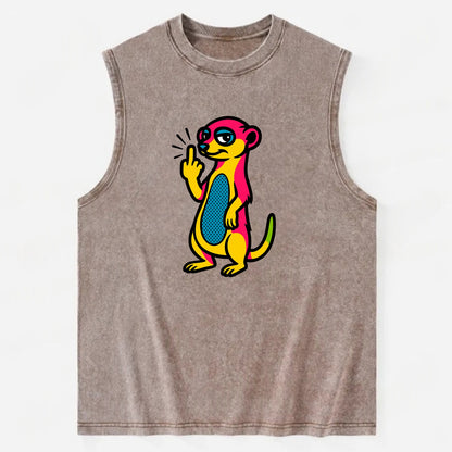cute meerkat standing guard on hind legs, one front paw raised in sassy salute - Vintage Washed Tank - Brown