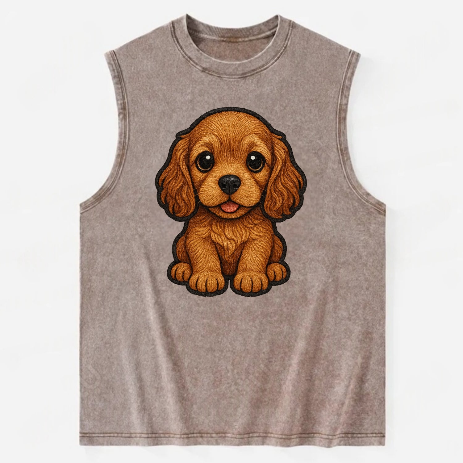Baby Cocker Spaniel Puppy - long wavy ears, soulful eyes, silky coat, - Vintage Washed Tank - Brown