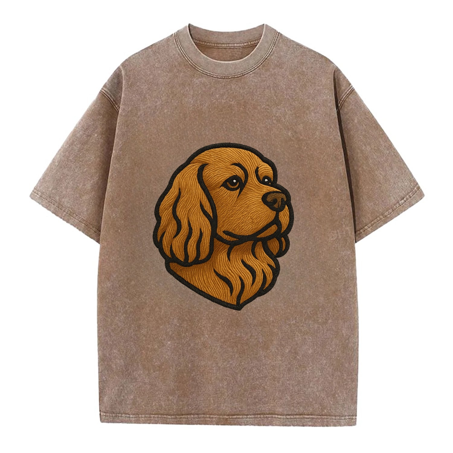 Sussex Spaniel - Golden liver embroidered low-set design - Vintage T-shirt - Brown