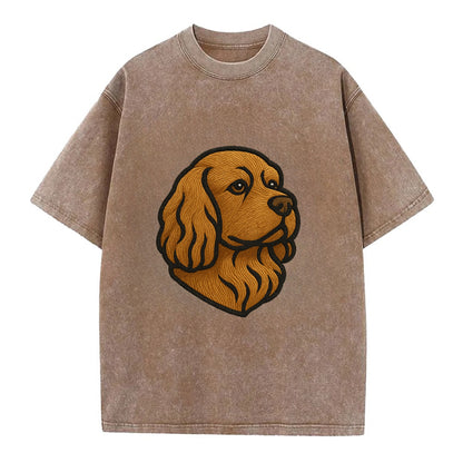 Sussex Spaniel - Golden liver embroidered low-set design - Vintage T-shirt - Brown