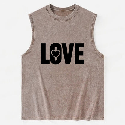 Bold typography design - "LOVE" - universal connection, heart centered - Vintage Washed Tank - Brown