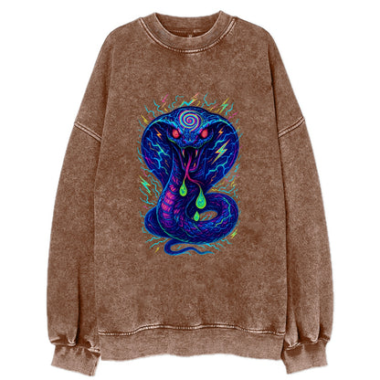 Mesmerizing cobra with hypnotic spiral patterns in the hood, scales that - Vintage Sweatshirt - Brown