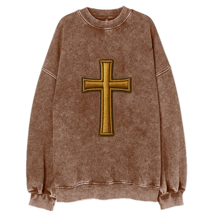 Latin Cross - Vintage Sweatshirt - Brown