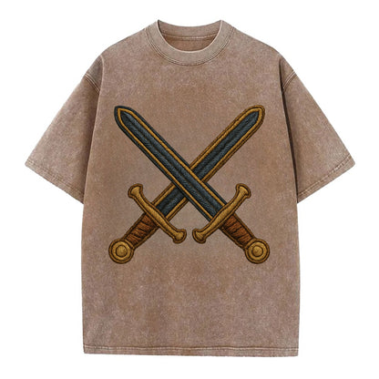 Crossed Swords  - Vintage T-shirt - Brown