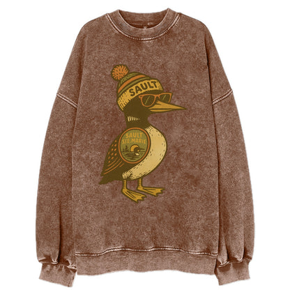 Sault Ste Marie Loon wearing Sault beani - Vintage Sweatshirt - Brown