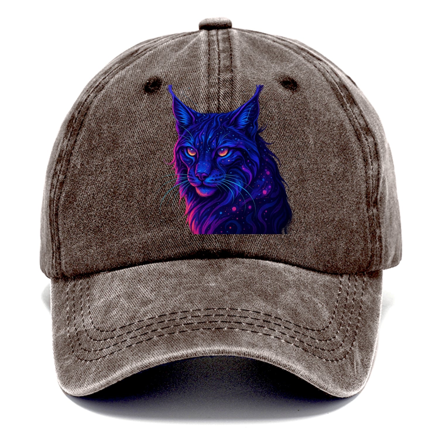 Stealthy lynx with ear tufts forming constellation patterns, nebula spots across the - Classic Cap - Brown