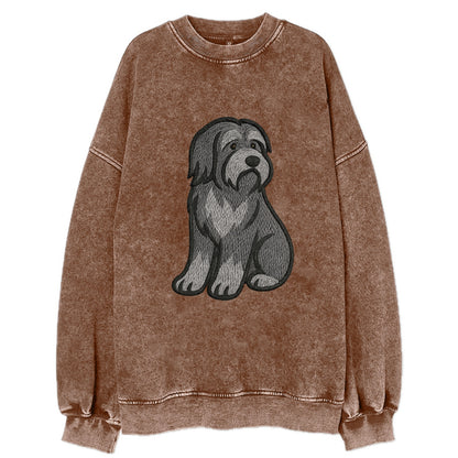 Bearded Collie - Gray shaggy coat embroidered pose - Vintage Sweatshirt - Brown