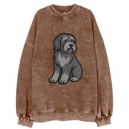 Bearded Collie - Gray shaggy coat embroidered pose - Vintage Sweatshirt