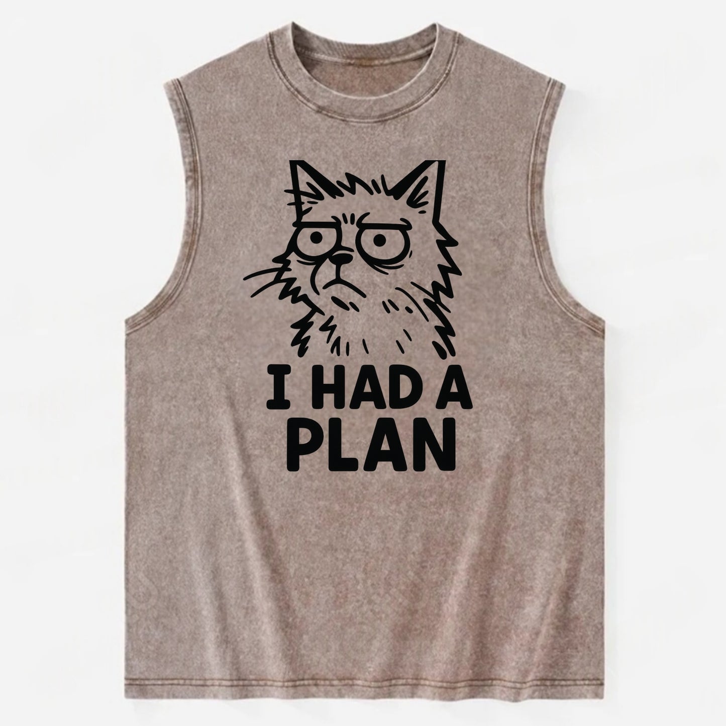 Existential Crisis Cat - Vintage Washed Tank - Brown