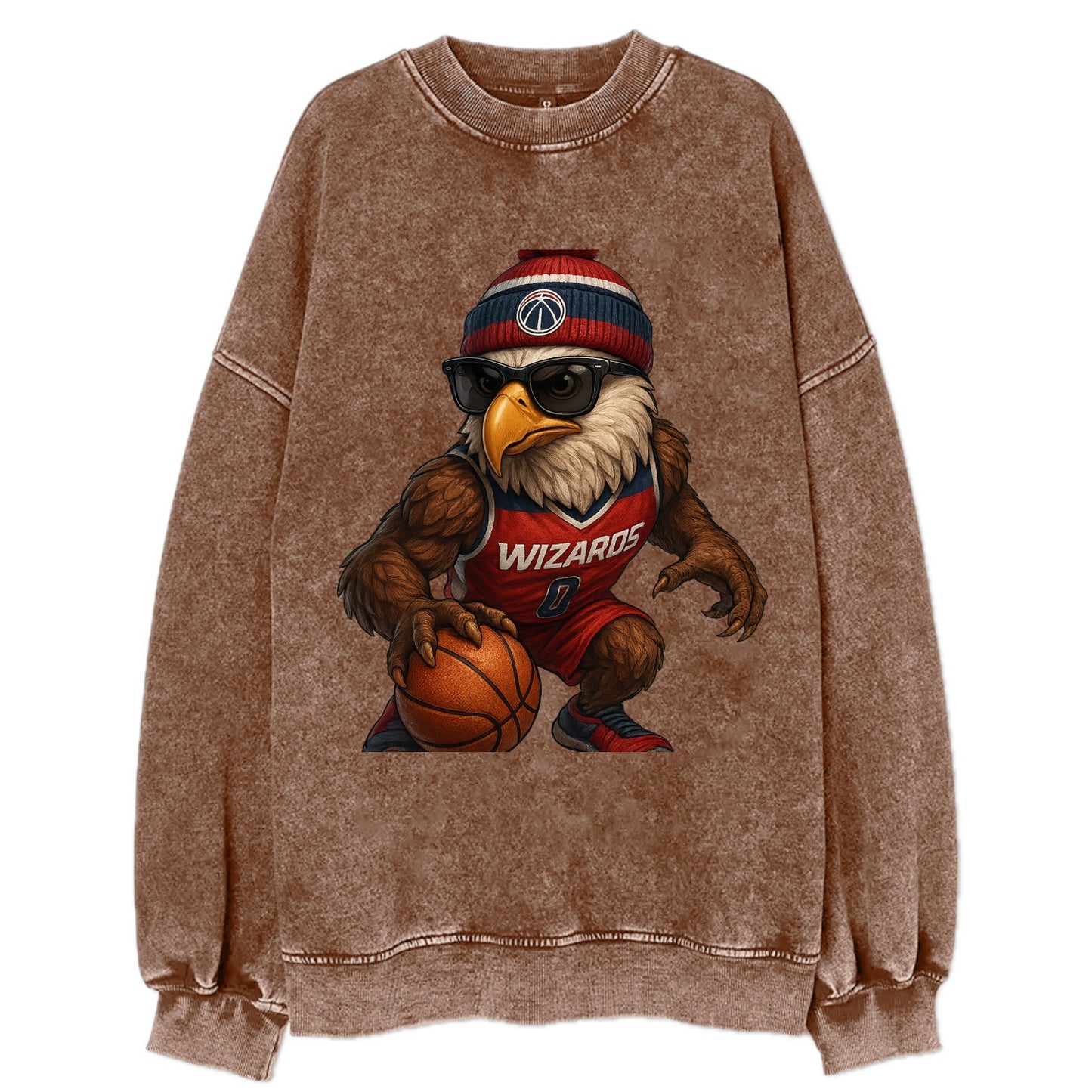 DC Eagle wearing Wizards red white and blue beanie with monument patch and - Vintage Sweatshirt - Brown