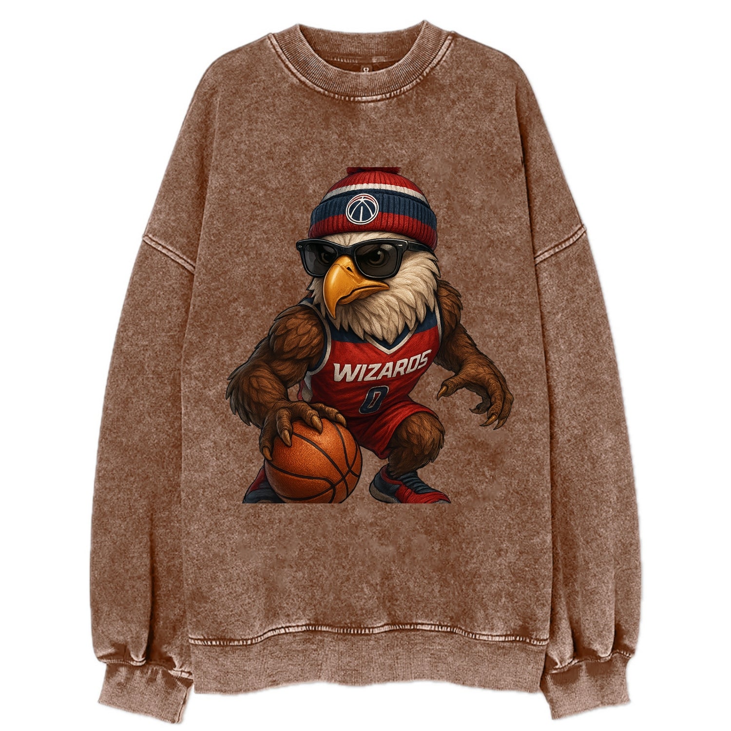 DC Eagle wearing Wizards red white and blue beanie with monument patch and - Vintage Sweatshirt - Brown