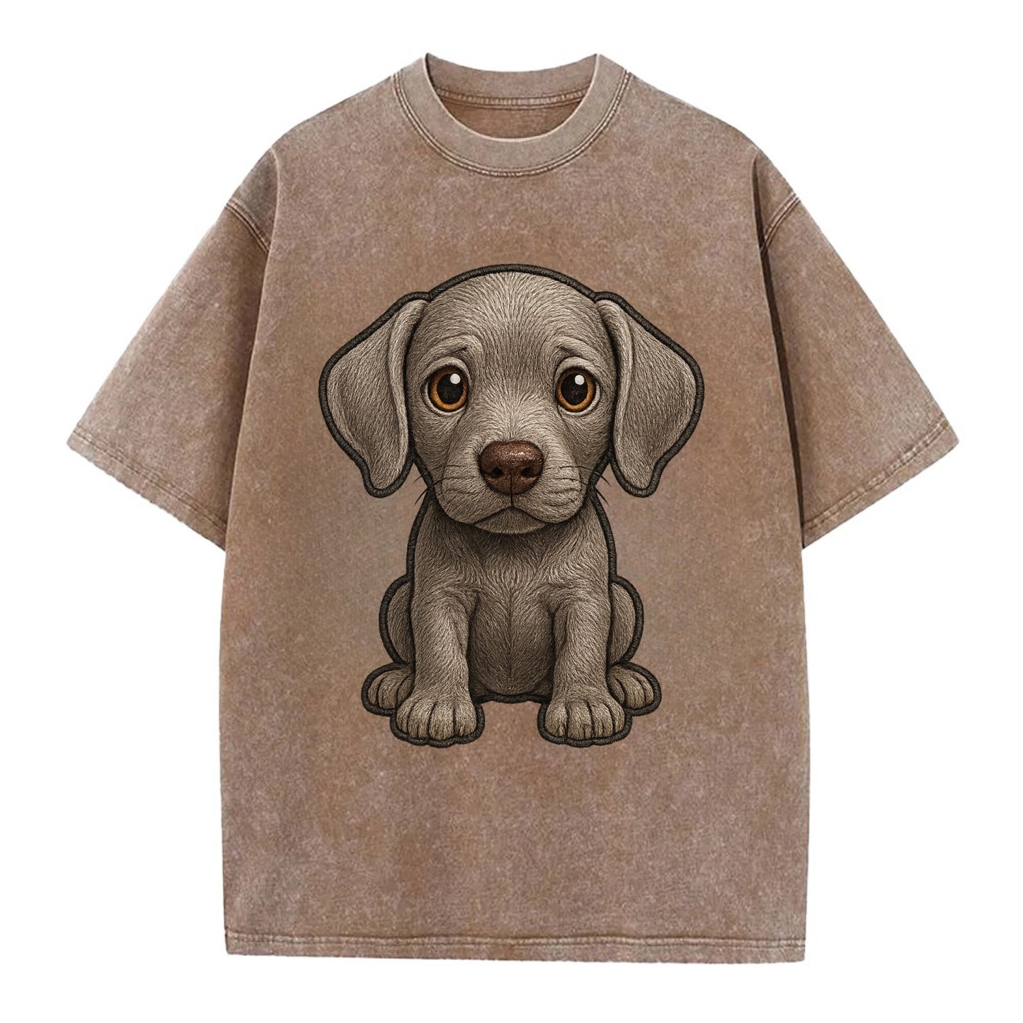 Baby Weimaraner Puppy - silver-gray coat, amber eyes, sleek body, front-facing, - Vintage T-shirt - Brown