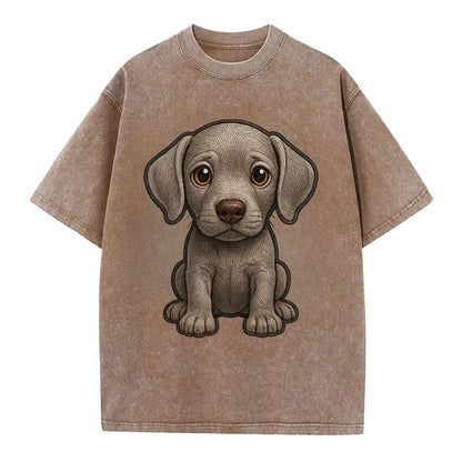 Baby Weimaraner Puppy - silver-gray coat, amber eyes, sleek body, front-facing, - Vintage T-shirt - Brown