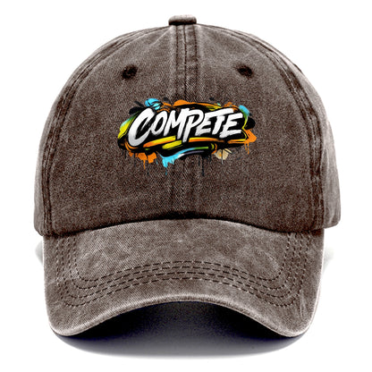 Bold typography design - "COMPETE" - competitive spirit, love the game - Classic Cap - Brown