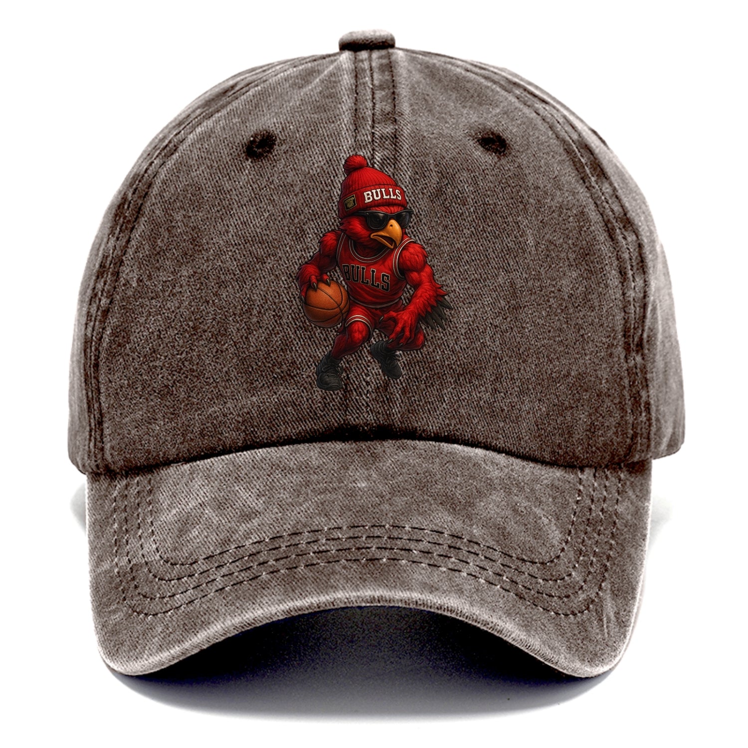 Windy City Hawk wearing Bulls beanie with six rings patch and wayfarer sunglasses - Classic Cap - Brown