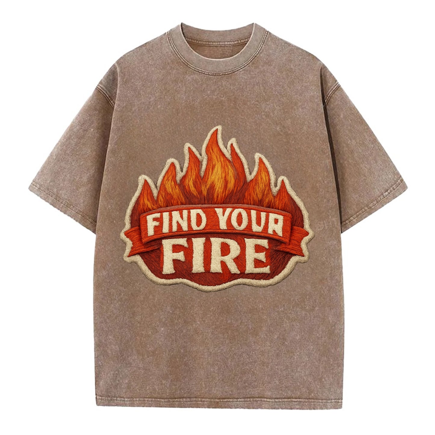 FIND YOUR FIRE - flames with text in orange , passion - Vintage T-shirt - Brown