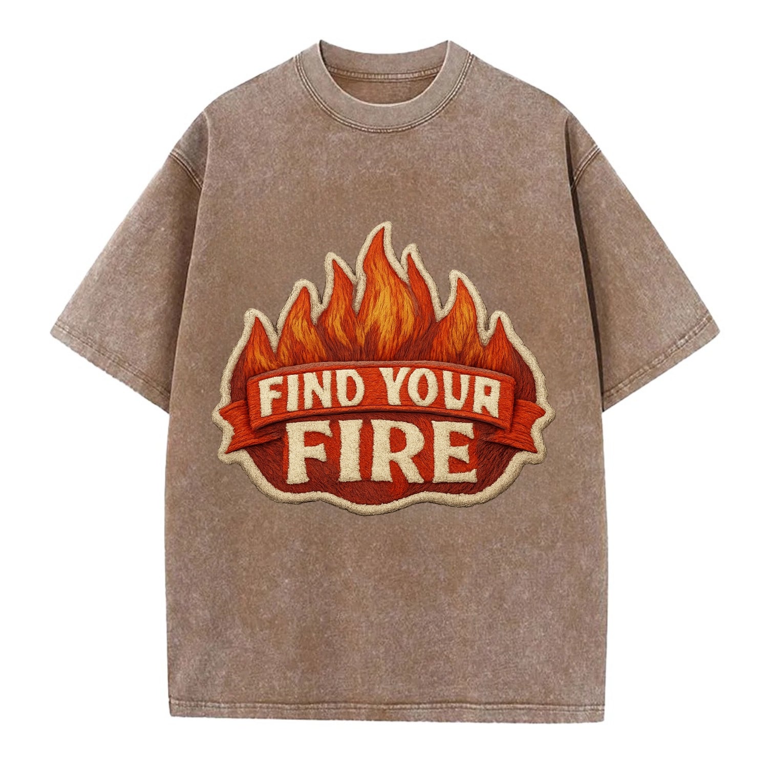 FIND YOUR FIRE - flames with text in orange , passion - Vintage T-shirt - Brown