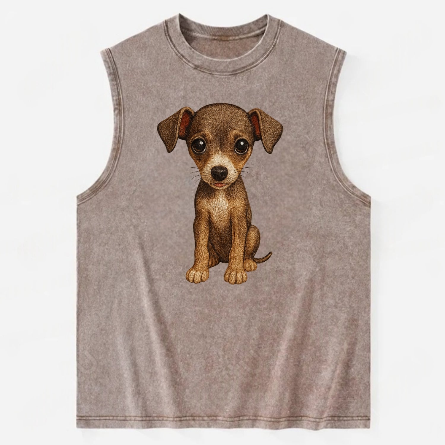 Baby Italian Greyhound Puppy - sleek tiny body, long legs, gentle eyes, - Vintage Washed Tank - Brown