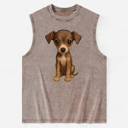 Baby Italian Greyhound Puppy - sleek tiny body, long legs, gentle eyes, - Vintage Washed Tank - Brown