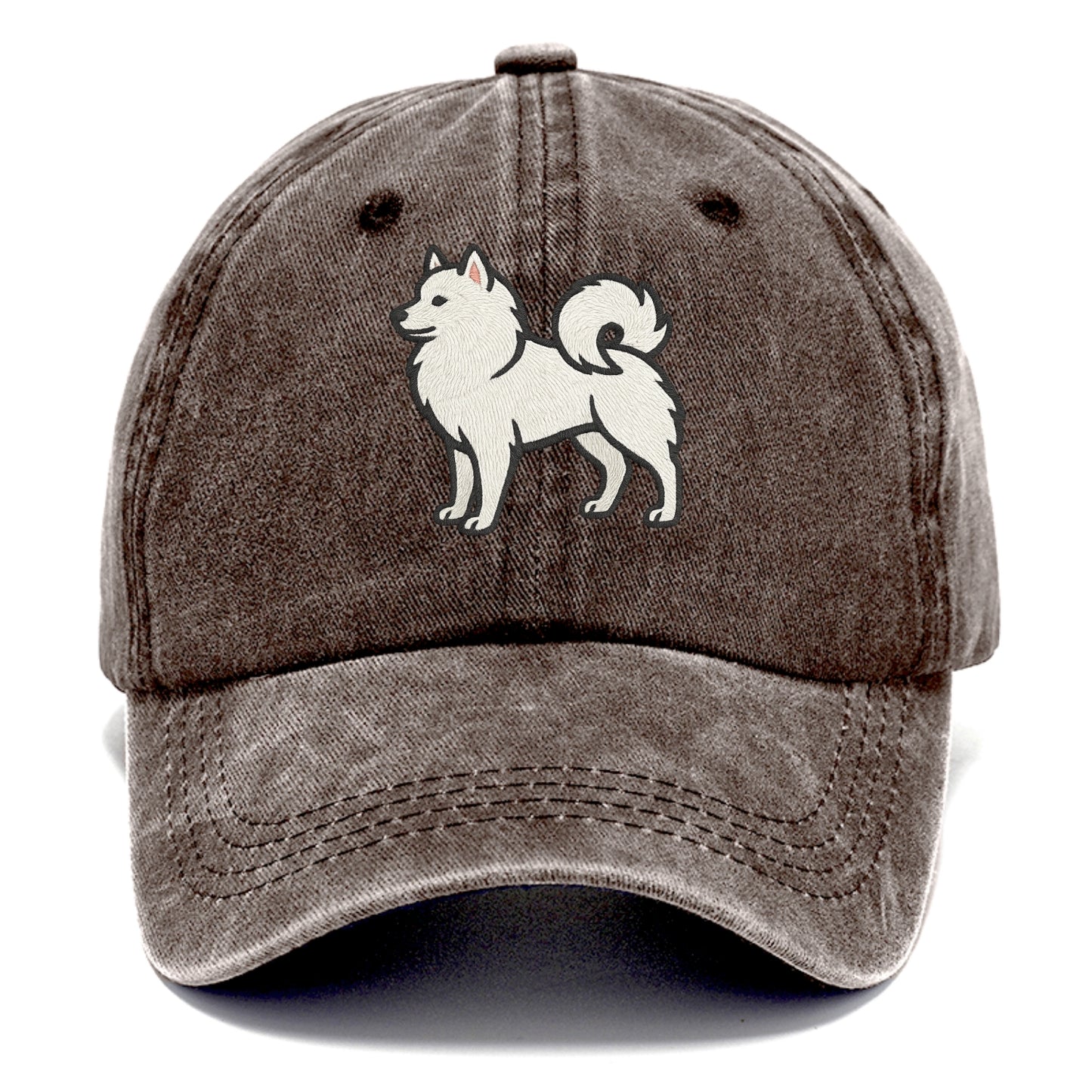 American Eskimo Dog - White spitz embroidered standing design - Classic Cap - Brown