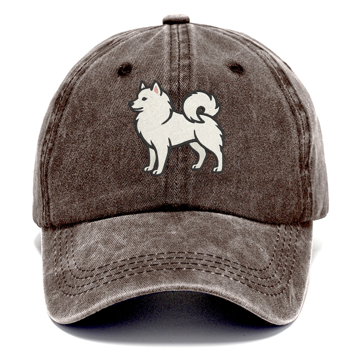 American Eskimo Dog - White spitz embroidered standing design - Classic Cap - Brown