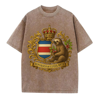 Costa Rica Sloth Emblem  - Vintage T-shirt - Brown