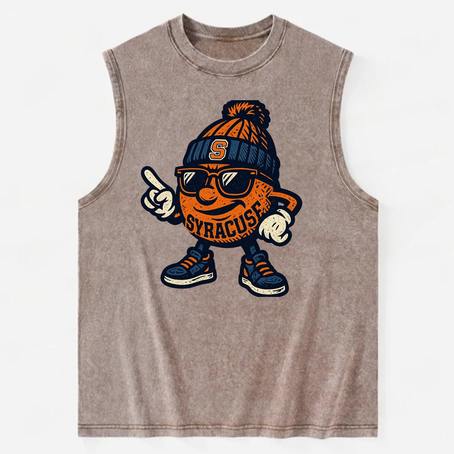 Syracuse Orange wearing Syracuse beanie with S patch - Vintage Washed Tank - Brown