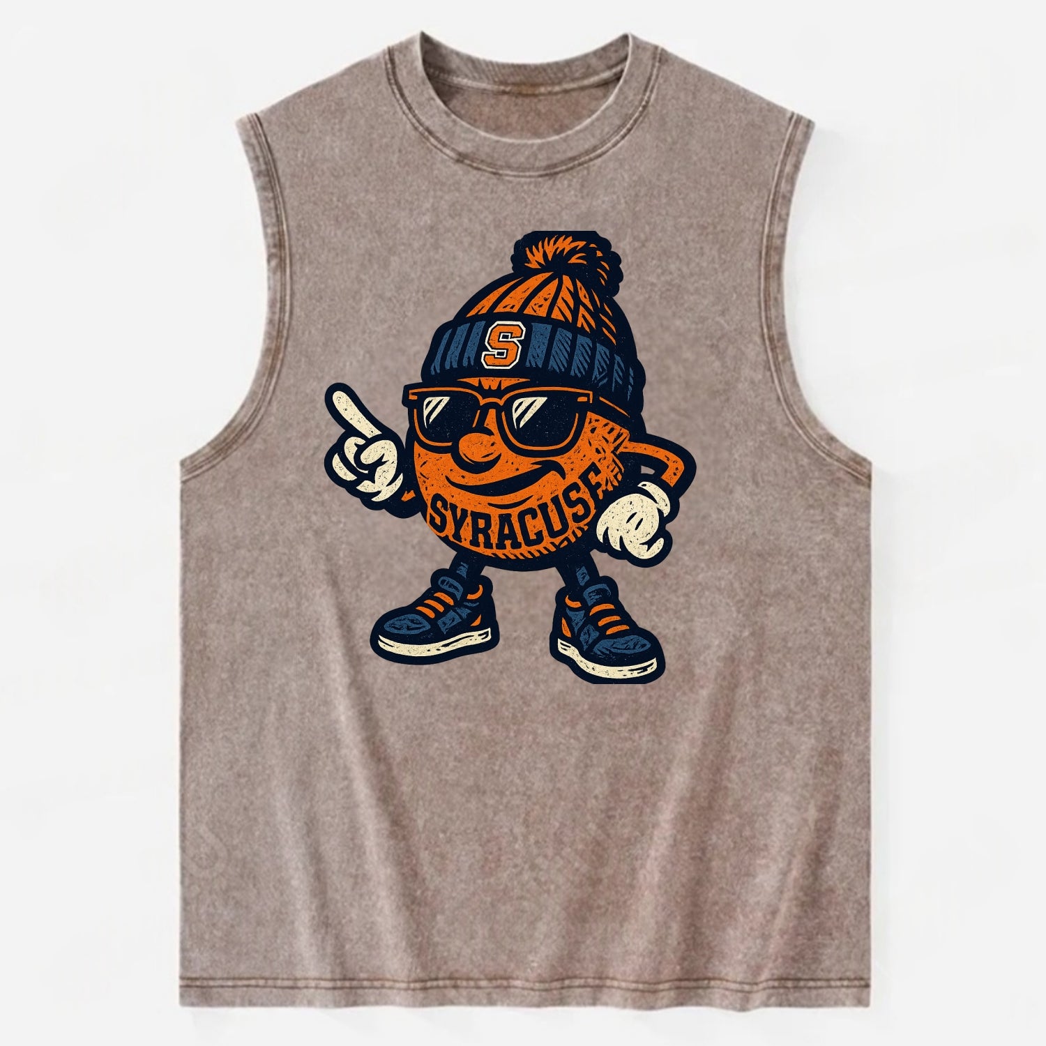 Syracuse Orange wearing Syracuse beanie with S patch - Vintage Washed Tank - Brown