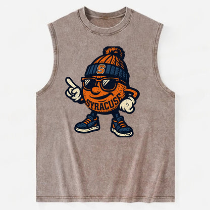 Syracuse Orange wearing Syracuse beanie with S patch - Vintage Washed Tank - Brown