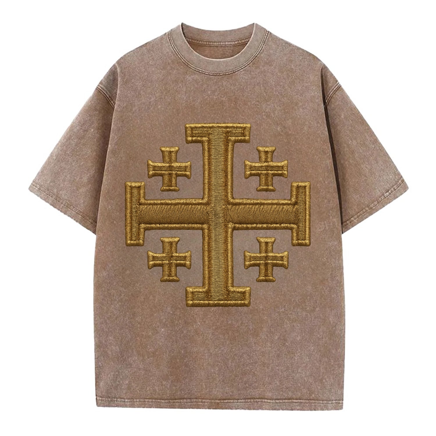 Jerusalem Cross  - Vintage T-shirt - Brown