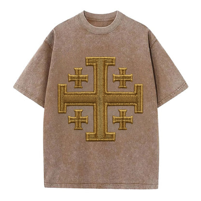 Jerusalem Cross  - Vintage T-shirt - Brown