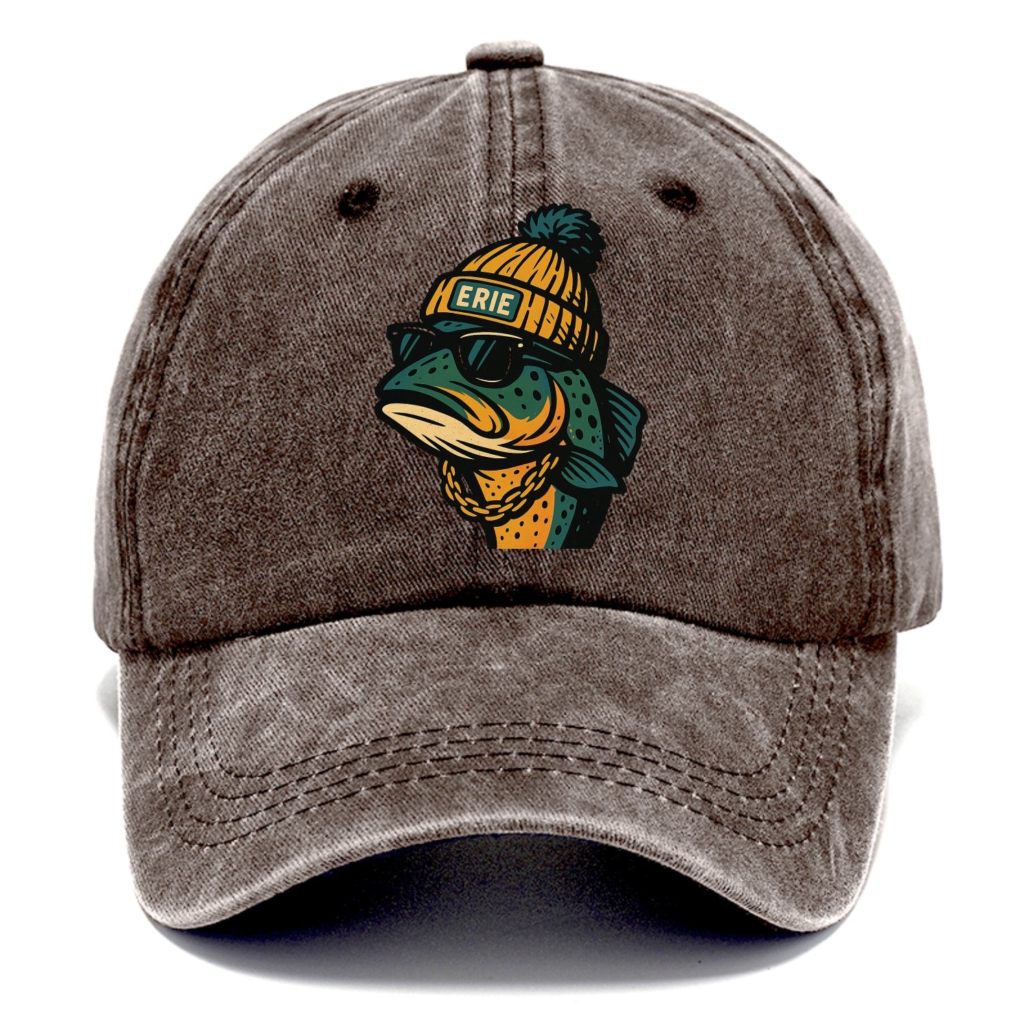 Erie Lake Trout wearing Erie beanie with pom pom and wayfarer sunglasses - Classic Cap - Brown