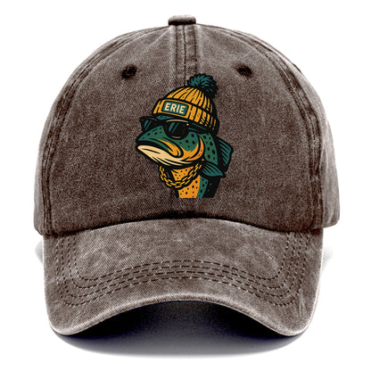 Erie Lake Trout wearing Erie beanie with pom pom and wayfarer sunglasses - Classic Cap - Brown