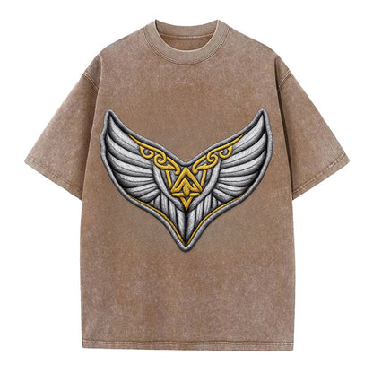 VALKYRIE WINGS - warrior maiden wings in silver and gold , Norse myth - Vintage T-shirt - Brown