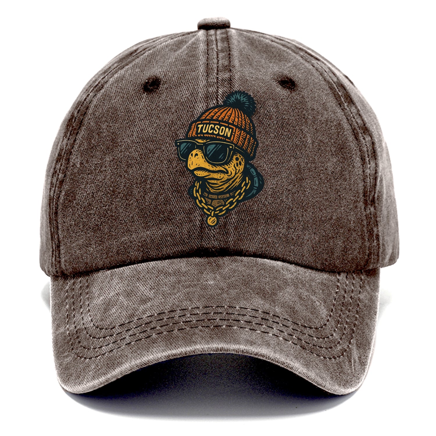 Tucson Desert Tortoise wearing Tucson beanie with pom pom and wayfarer sunglasses - Classic Cap - Brown