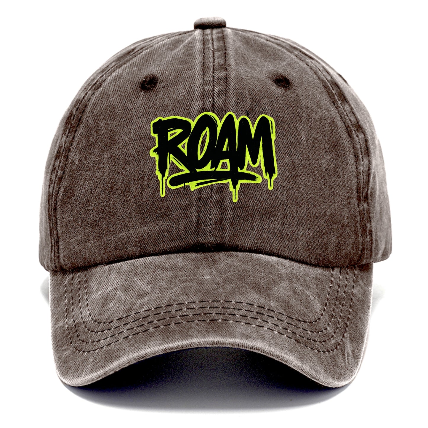 Bold typography design - "ROAM" - wander freely, no destination needed - Classic Cap - Brown