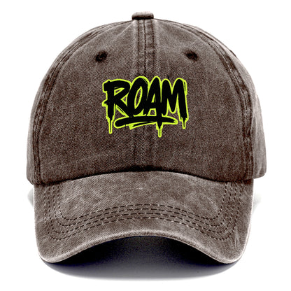 Bold typography design - "ROAM" - wander freely, no destination needed - Classic Cap - Brown